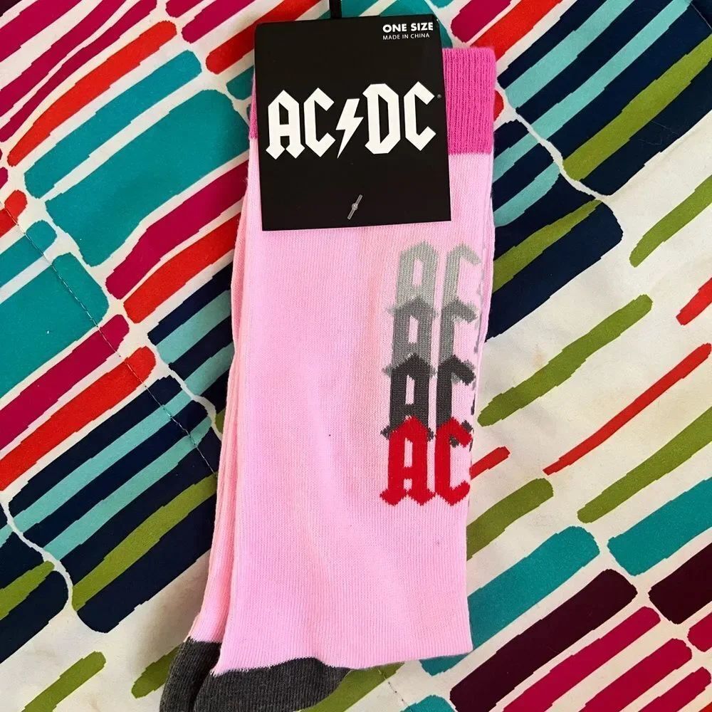 Official AC/DC rock band pink crew socks US 7-12 unisex men’s women’s